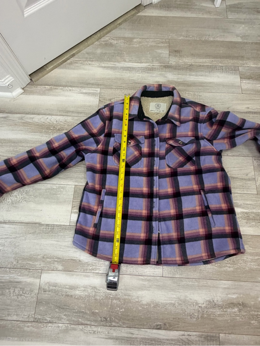 Sage Collective Purple Plaid Sherpa Lined Fleece Shacket Jacket - Women's L - Picture 8 of 8